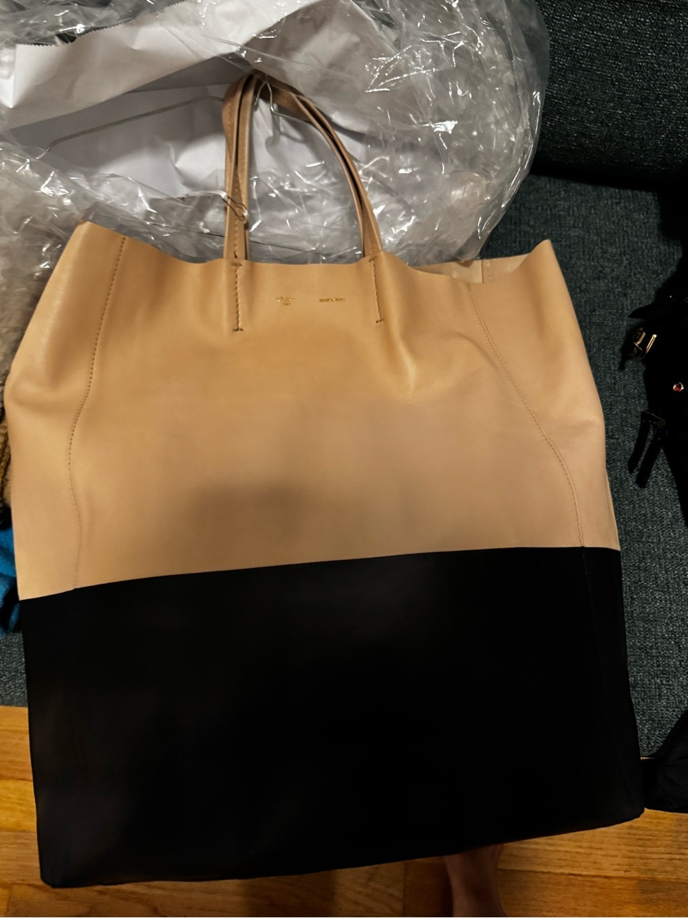 Celine Two-Tone Black and Tan Leather Tote